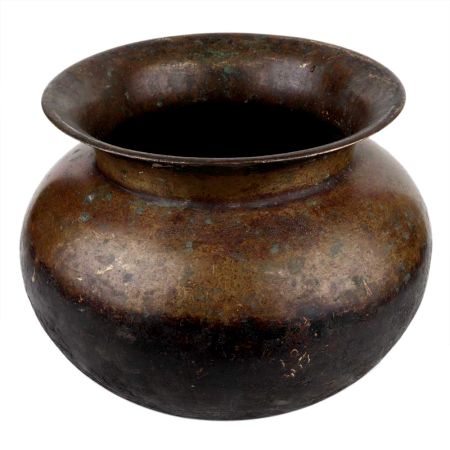 Handmade Patina Rich Round Brass Pot Or Lota