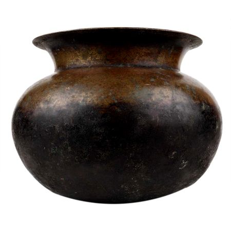 Handmade Patina Rich Round Brass Pot Or Lota