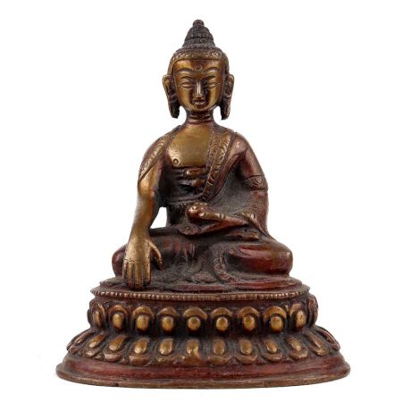 Handmade Red Brass Lord Buddha Earth Touching Statue