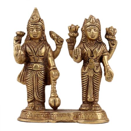 Handmade Golden Brass Vishnu Laxmi Standing Statue