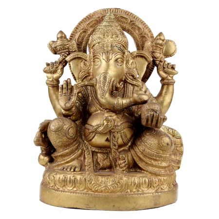Handmade Golden Brass Lord Ganesha Blessing pose