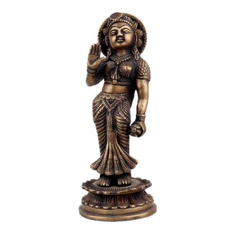 Handmade Brown Brass Indian Goddess Statue In Blessing Pose