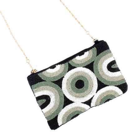 Black Multicolored Rings Glass Bead And Cotton Bridal Or Party Clutch