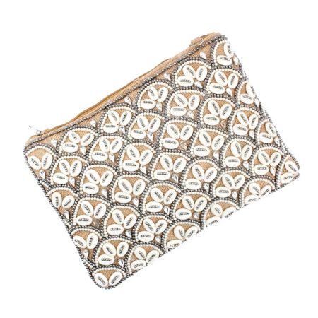 Handmade White Beaded And Heavy Shell Bag