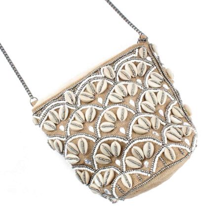 Handmade Natural Flower Embroidered Shell Bag With Chain