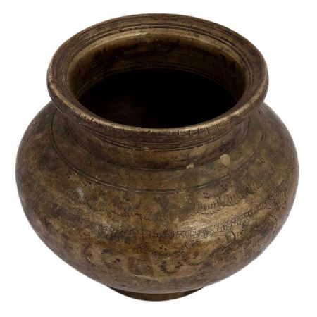 Handmade Brown Patina Etched Brass Water Storage Pot