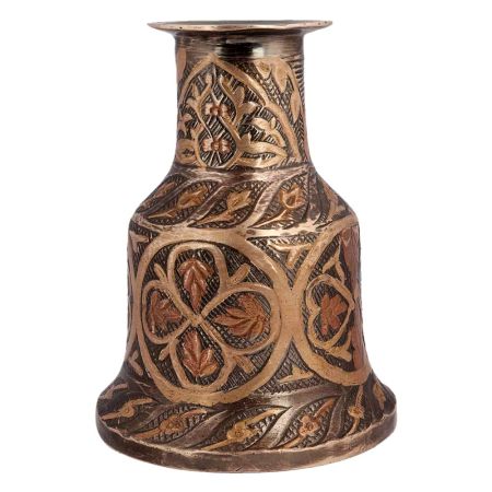 Handmade Copper Finish Brass Floral Design Engraved Bell Shape Hookah Base