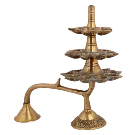 Handmade Brass Three Tier Oil Lamp Ganga Aarti Diya