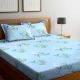 Multicolored Leaves In Turquoise Cotton180 TC Printed Double Bedsheet with Two Pillow Cover