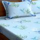 Multicolored Leaves In Turquoise Cotton180 TC Printed Double Bedsheet with Two Pillow Cover