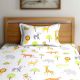 Multi Color Chic Zoo Animals Home Kids 180 TC Cotton Single Bedsheet with One Pillow Cover