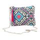 Blue Colorful Ziptop Jacquard Cotton Clutch Bag With Tassle