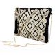 Black And White Ziptop Jacquard Cotton Clutch bag With Tassle