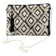 Black And White Ziptop Jacquard Cotton Clutch bag With Tassle
