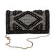 Black and grey Handloom Ziptop Clutch With Bead Work