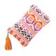 Traditional Pink Pattern Zip Top Jaquard Cotton Clutch bag With Tassle