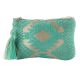 Green Embroidered ZipTop Lurex Zip Top Clutch Bag