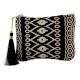Black And White Geo Graphic Zip Top Clutch Bag With Tassle