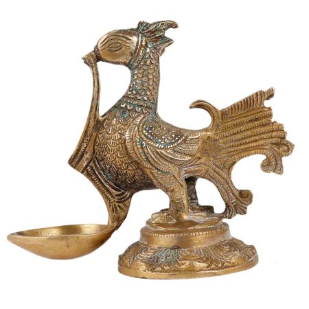 Hand Engraved Antique Golden Brass Diya Oil Lamp