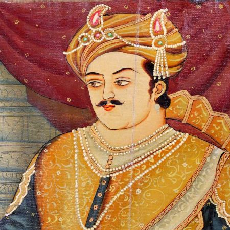 Indian Emperor Seated On Throne Miniature Canvas Painting