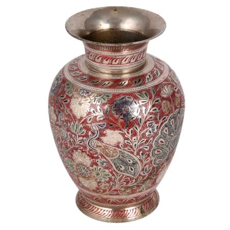 Red Brass Meenakari Work Flower Vase