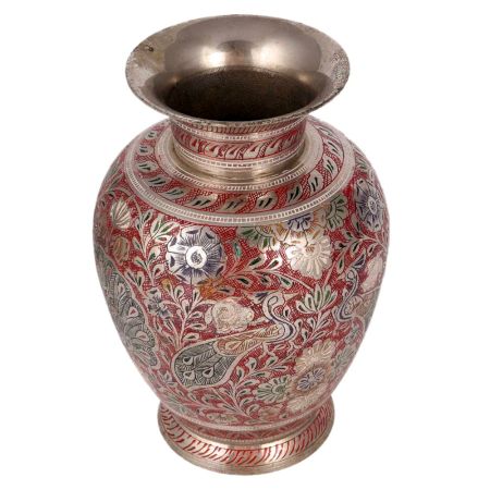Red Brass Meenakari Work Flower Vase
