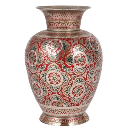 Brass Flower Vase With Red Meenakari Work