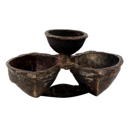 Brass Bindi Pot Boat Shaped With Patina