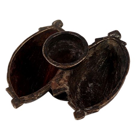 Brass Bindi Pot Boat Shaped With Patina