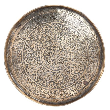Brass Puja Plate Wall Hanging With Flower Embossed Design