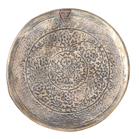 Brass Puja Plate Wall Hanging With Flower Embossed Design