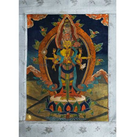 White Thangka Painting  Of Eleven Headed Avalokiteshvara