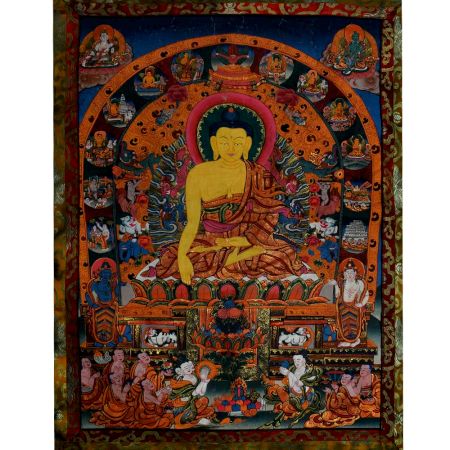 Tibetan Thangka Painting Of Shakyamuni Buddha Miracles