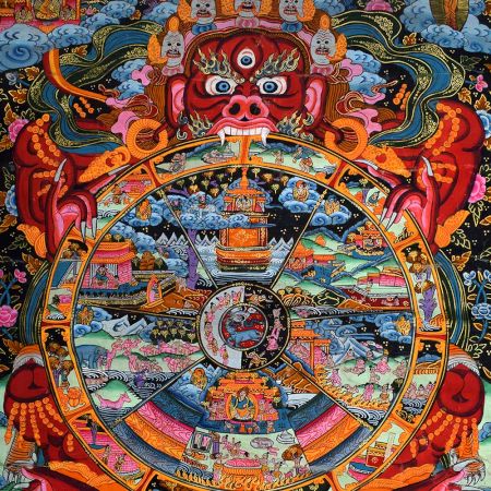 Tibetan Thangka PaintingÂ Of Bhavachakrathe Wheel of Life