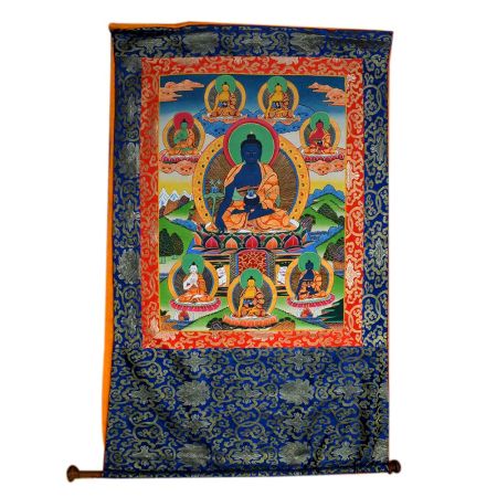 Tibetan Thangka Painting Of Eight Medicine Buddha