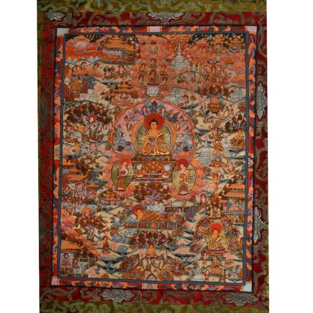 Tibetan Thangka Painting Of Life Of Buddha