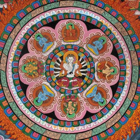 Tibetan Thangka Painting Of Buddha Mandala