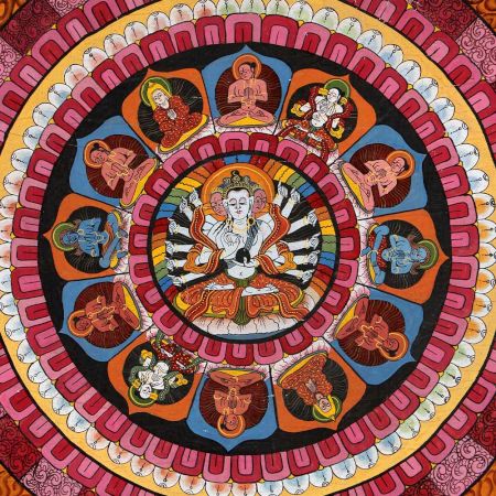 Tibetan Thangka Painting Of Medicine Buddha