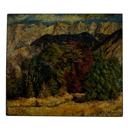 Original Mountain And Forest Landscape Painting On Cardboard