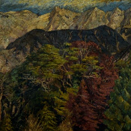 Original Mountain And Forest Landscape Painting On Cardboard