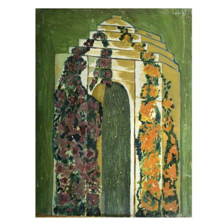 Abstract Canvas Painting Of Arch With Flowers Design