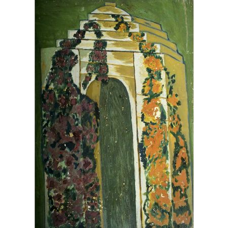 Abstract Canvas Painting Of Arch With Flowers Design