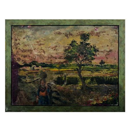 Canvas Painting Indian Village Women With Earthen Pot On Head