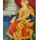 Indian Emperor Seated On Throne Miniature Canvas Painting