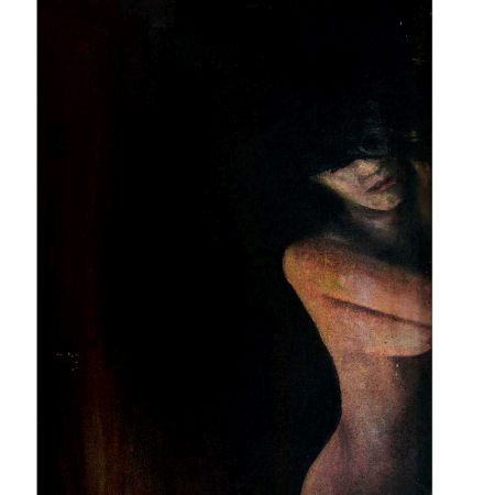 Canvas Painting OfÂ Nude Lady in Multicolor Background