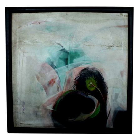 Abstract Painting Of Sorrow Sick Green Girl  On Canvas