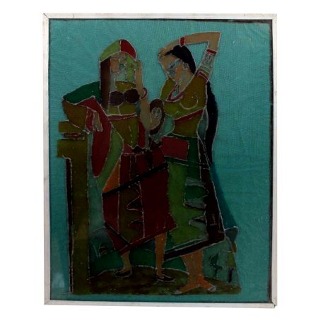 Glass Oil Painting Of Village Women