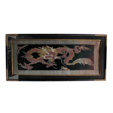 Framed Embroidered Chinese Dragon Art