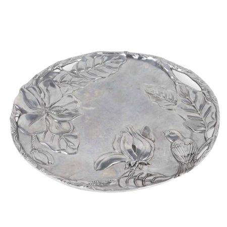 Brass Serving Tray Leafy Design In Silver Finish