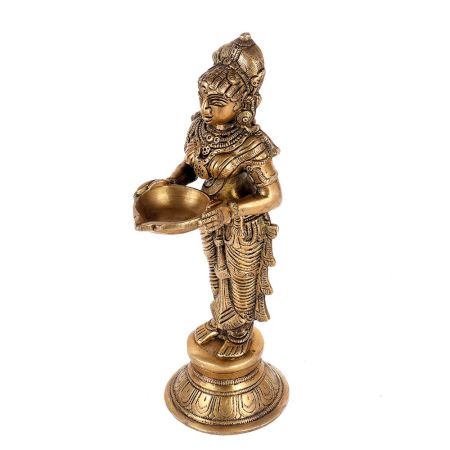 Deep Lakshmi Statue in Brass Holding Diya